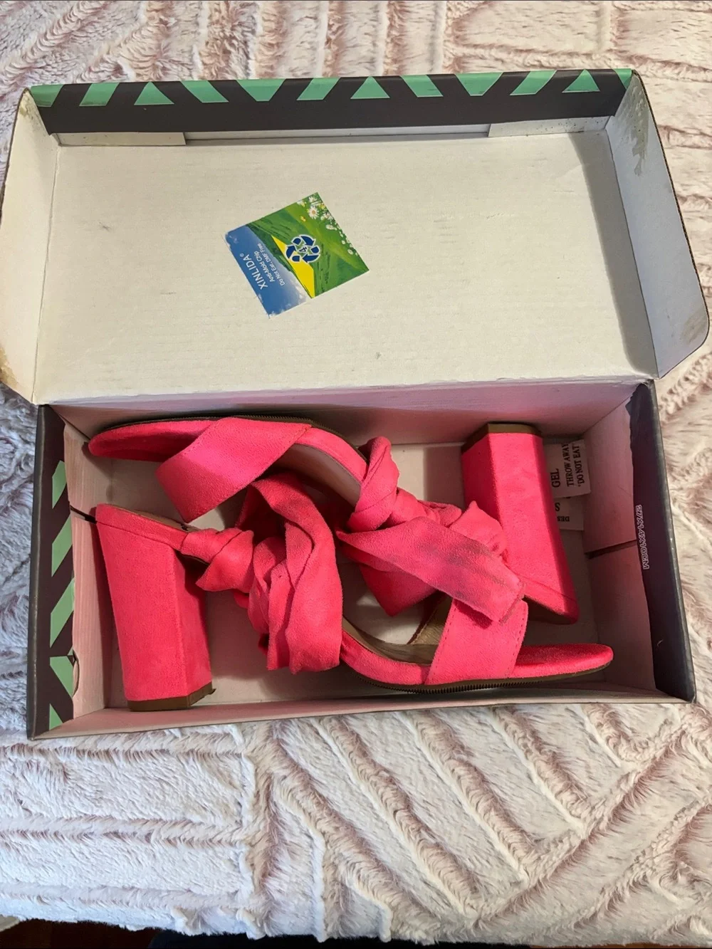 Trary Hot Pink Lace-Up Block Heel Sandals